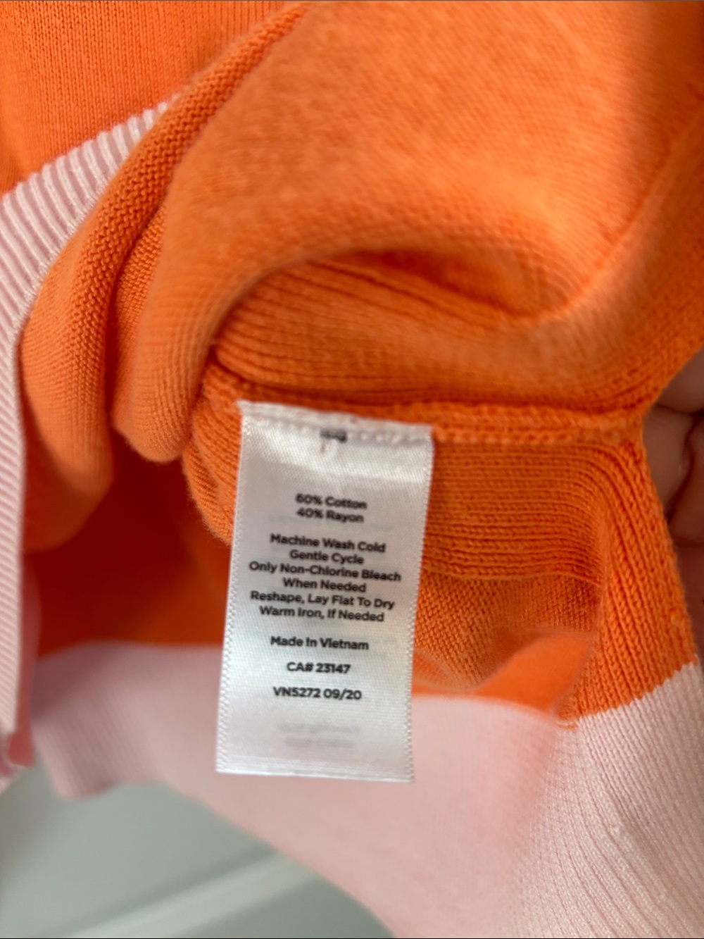 Talbots Orange Cardigan with Pink Trim V-Neck Button Sweater - Picture 3 of 6
